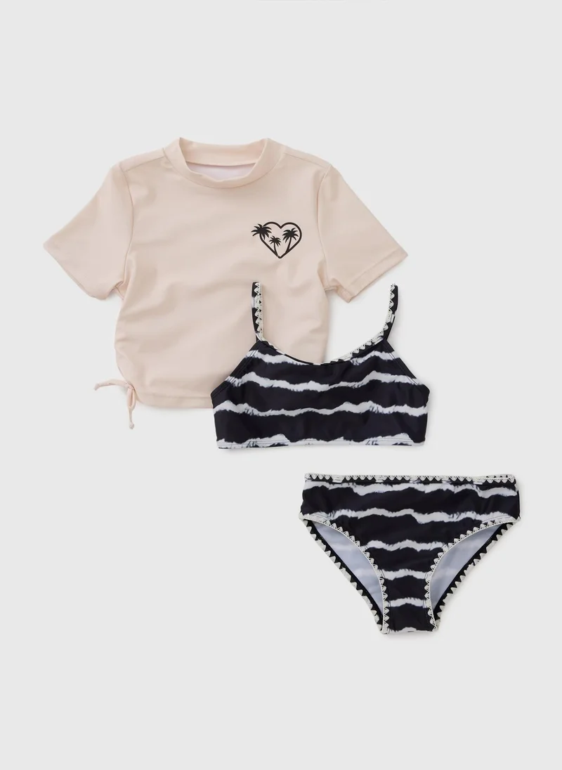 Matalan 3 Piece Girls Black Bikini & T-Shirt Set